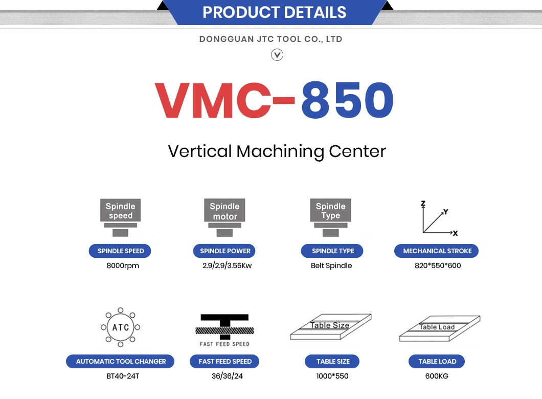 Jtc Tool 320 Table Travel Y mm Computer Case CNC Machine Suppliers Vmc850 CNC Vmc Wholesale China Vertical Machining Center